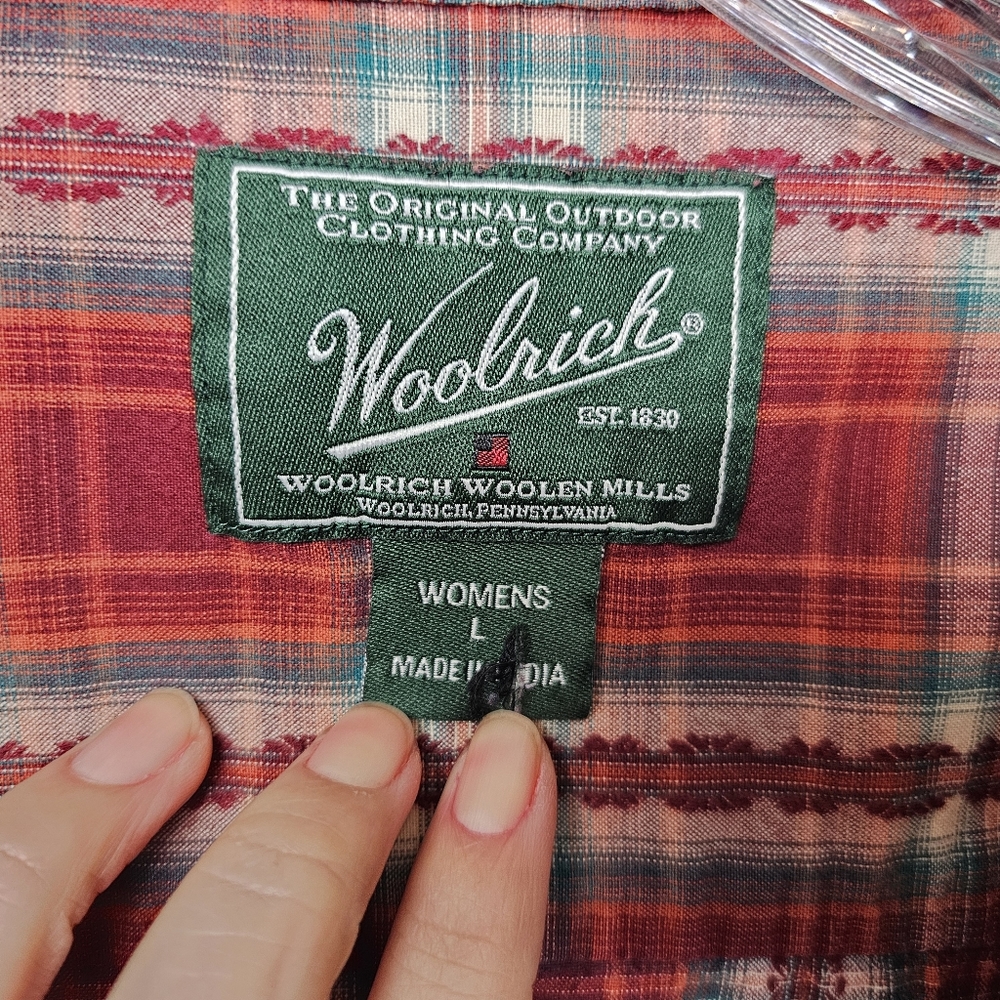 Woolrich Western Red Plaid Long Sleeve Snap Button Down Top Women's Large - Picture 3 of 12